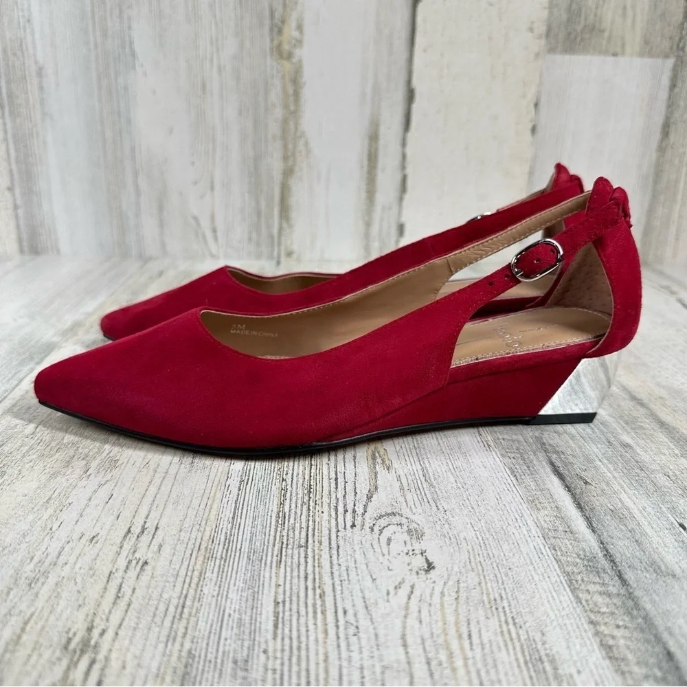 New Linea Paolo Velia Low Wedge Pump Red Suede‎ #157